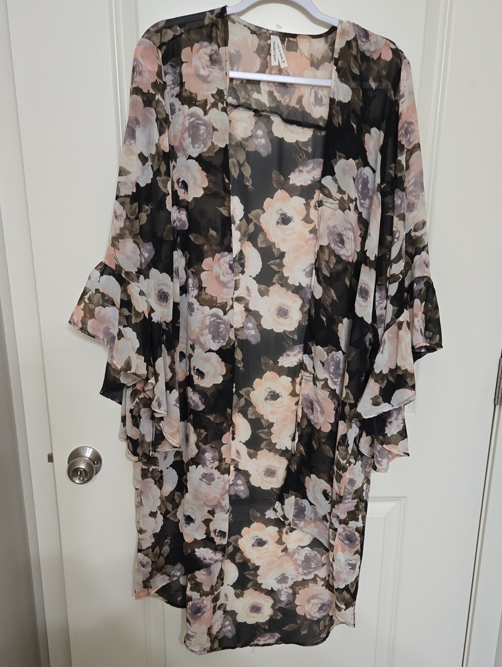 Live 4 Truth Black Floral Sheer Kimono with Blush and Gray Flowers